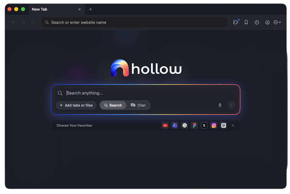 Hollow Browser Dark Mode Interface on macOS